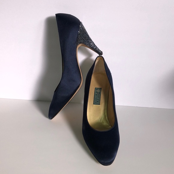 Gucci | Shoes | Gucci Vintage Navy Blue Satan Evening Shoes | Poshmark